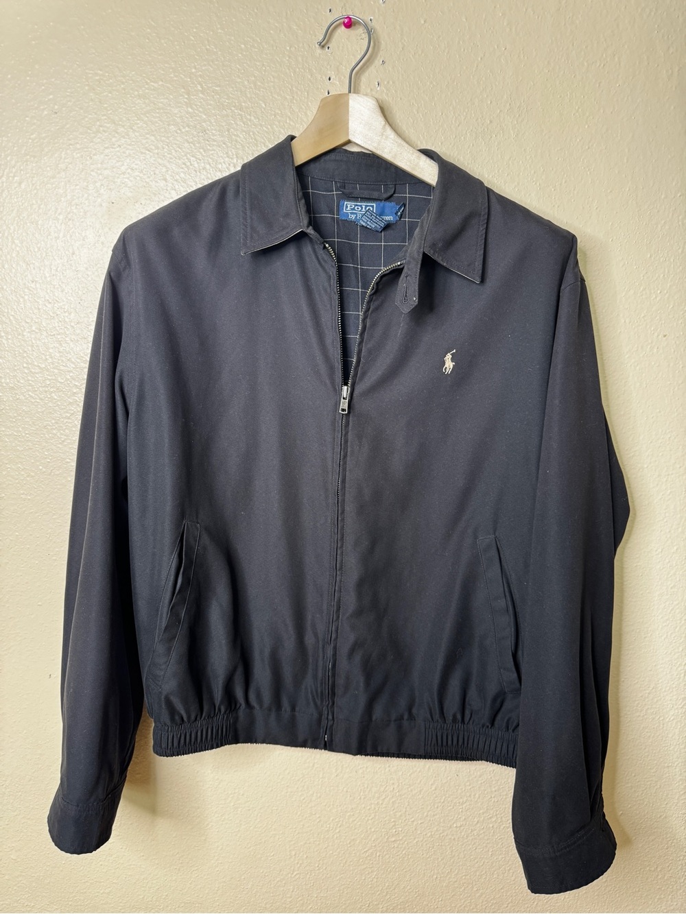 Vintage Polo Ralph Lauren Swing Herrington Jacket Mens Medium Black Plaid Lined
